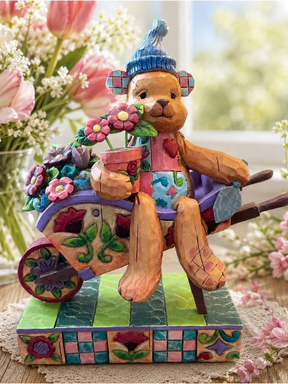 Jim Shore Heartwood Creek “Flower Bear” Garden Wheelbarrow Figuri